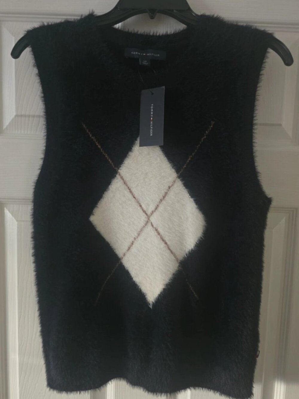 Tommy Hilfiger Women's Fuzzy Argyle Sweater Vest Size S, NWT